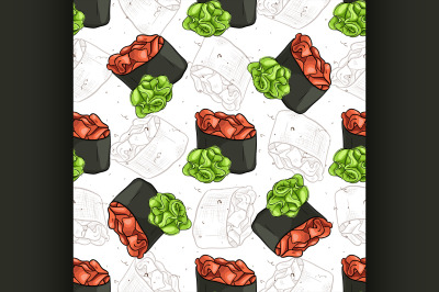 Seamless pattern of sushi