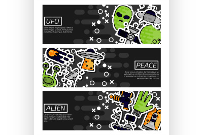 Set of Horizontal Banners about UFO