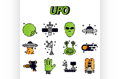 UFO flat icon set