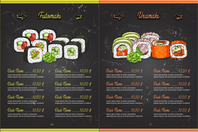 Color horisontal sushi menu