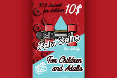 Color vintage roller Skates poster