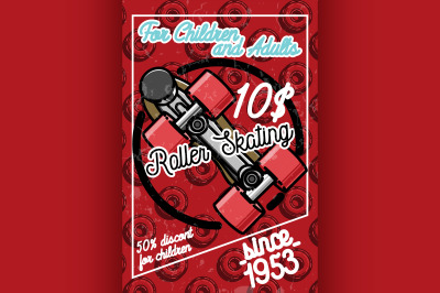 Color vintage roller Skates poster