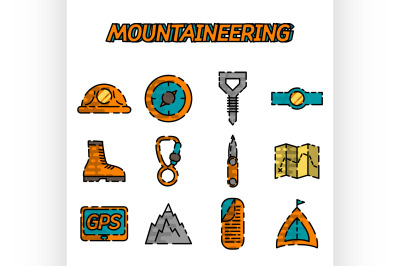 Mountaineering flat icon set