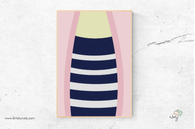 Fashion Pink and Navy Blue Stripes Printable Wall Art.