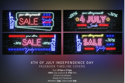 4th Of July Neon Facebook Cover