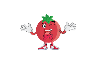 Pomegranate with Bowtie Wink Fruit Cartoon Character Design