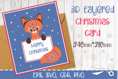 3D Layered Christmas greeting card with fox