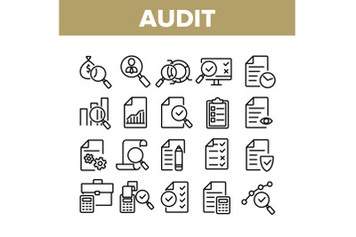 Audit Finance Report Collection Icons Set Vector