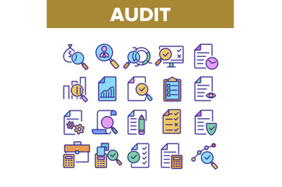 Audit Finance Report Collection Icons Set Vector