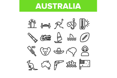 Australia Country Nation Cultural Icons Set Vector