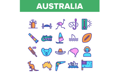 Australia Country Nation Cultural Icons Set Vector