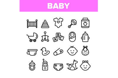 Collection Baby Toys And Elements Vector Icons Set