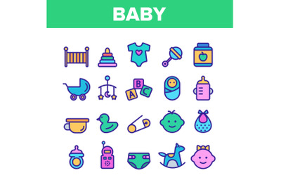 Collection Baby Toys And Elements Vector Icons Set