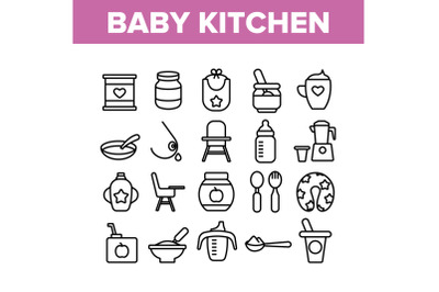 Baby Kitchen Collection Elements Icons Set Vector