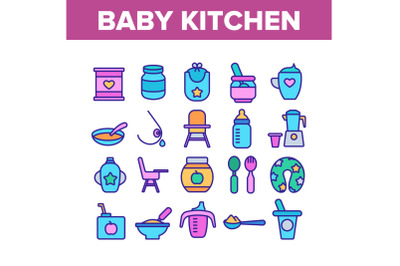 Baby Kitchen Collection Elements Icons Set Vector