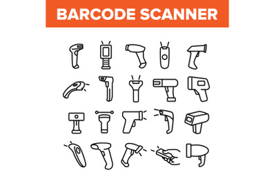 Barcode Scanner Device Collection Icons Set Vector