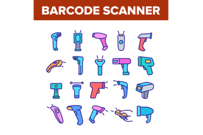 Barcode Scanner Device Collection Icons Set Vector