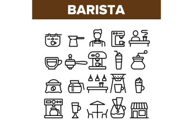 Collection Barista Equipment Sign Icons Set Vector