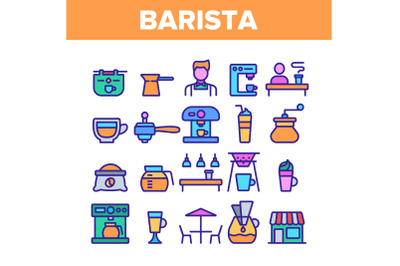 Color Barista Equipment Sign Icons Set Vector