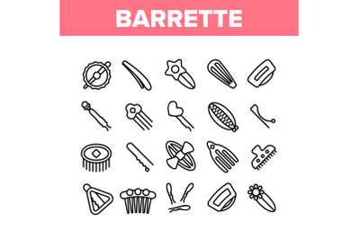 Barrette Accessory Collection Icons Set Vector