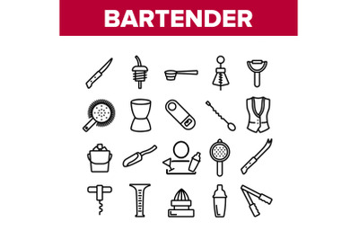 Bartender Equipment Collection Icons Set Vector