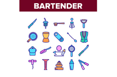 Bartender Equipment Collection Icons Set Vector