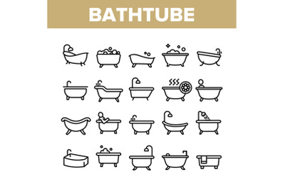 Bathtube And Shower Collection Icons Set Vector