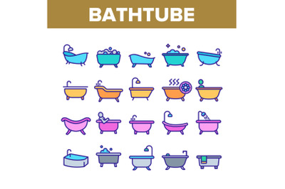 Bathtube And Shower Collection Icons Set Vector