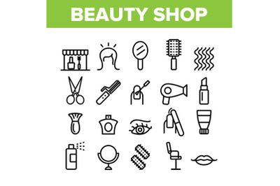 Beauty Shop Collection Elements Icons Set Vector