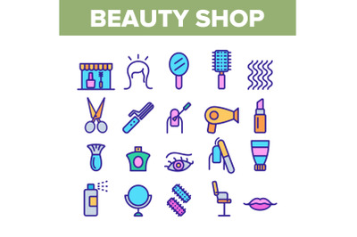 Beauty Shop Collection Elements Icons Color Set Vector