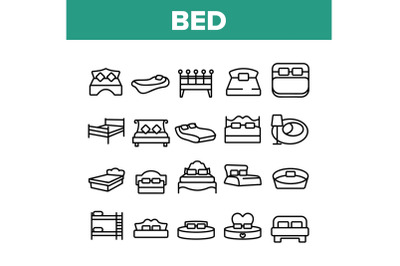 Bed Bedroom Furniture Collection Icons Set Vector