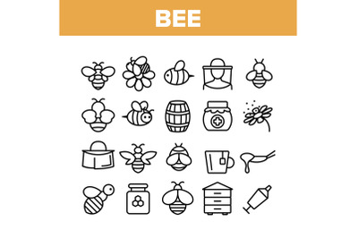 Bee And Honey Collection Elements Icons Set Vector