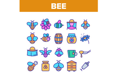 Bee And Honey Collection Elements Icons Set Vector