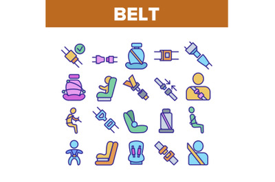 Belt Safety Equipment Collection Icons Set Vector