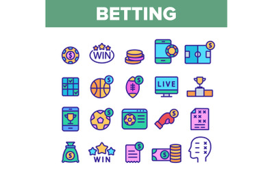 Betting Football Game Color Vector Icons Set