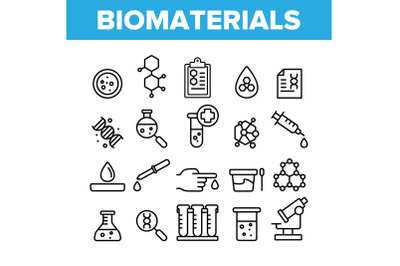 Biomaterials, Medical Analysis Vector Linear Icons Set