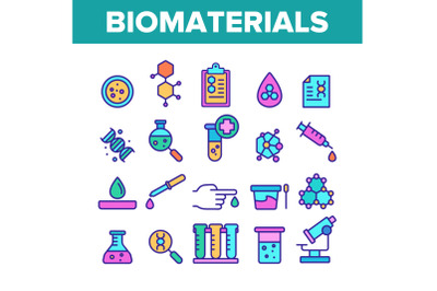 Color Biomaterials&2C; Medical Analysis Vector Linear Icons Set