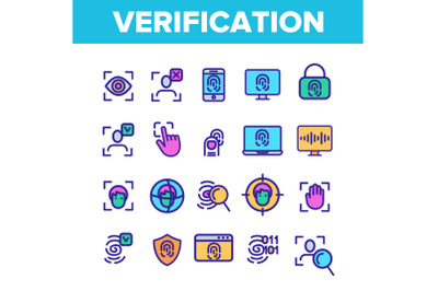 Verification of ID Vector Color Line Icons Set