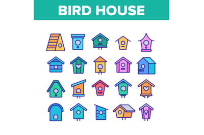 Bird House Collection Elements Icons Set Vector