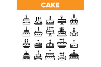 Collection Birthday Cake Sign Icons Set Vector