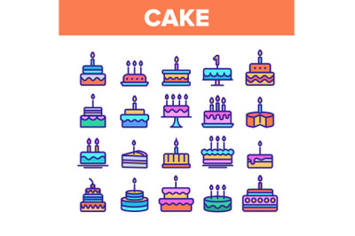 Color Birthday Cake Sign Icons Set Vector