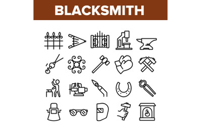 Blacksmith Collection Elements Icons Set Vector