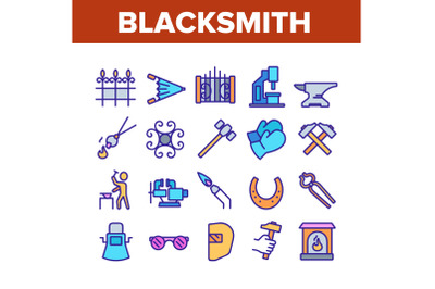 Blacksmith Collection Elements Icons Set Vector