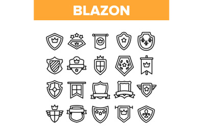 Blazon Shield Shapes Collection Icons Set Vector