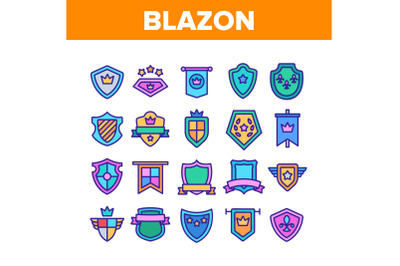 Blazon Shield Shapes Collection Icons Set Vector