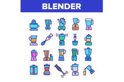 Blender Kitchen Tool Collection Icons Set Vector