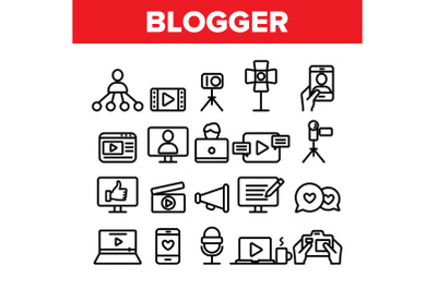 Collection Blogger Thin Line Icons Set Vector