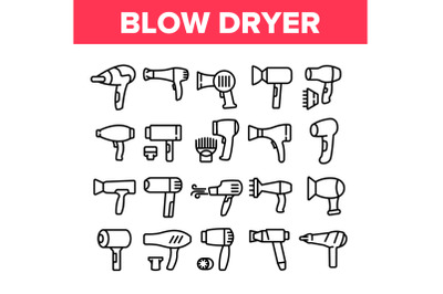 Blow Dryer Device Collection Icons Set Vector