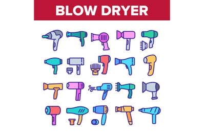 Blow Dryer Device Collection Icons Set Vector