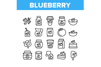 Blueberry Berry Food Collection Icons Set Vector